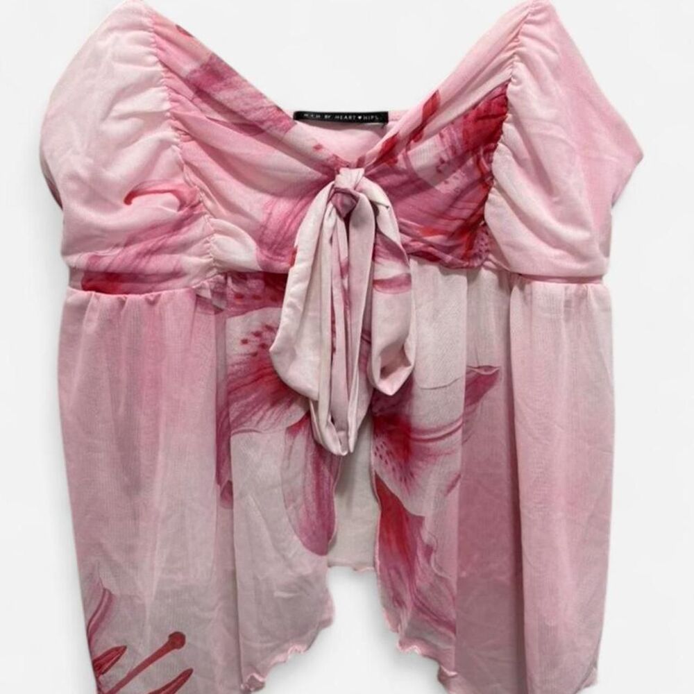 Y2K Coquette Pink Floral Mesh Babydoll Cami Fairycore Festival